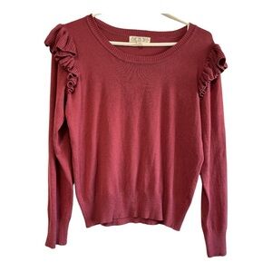 Pink Rose Dusty Rose Ruffle Shoulder Lightweight Sweater L